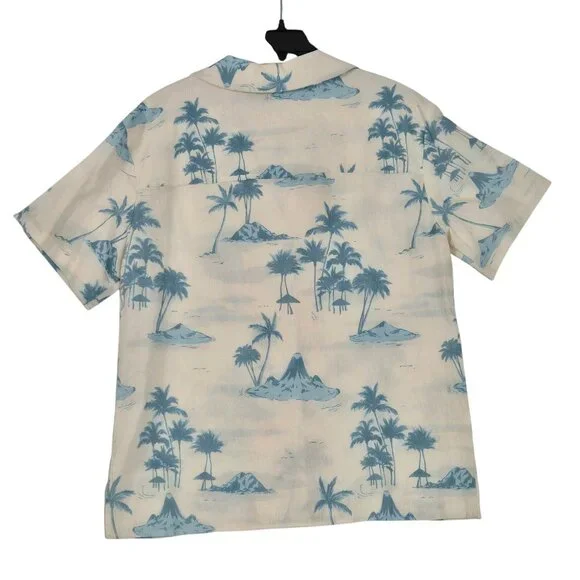 Gianni Bini Women's Size L Margaux Palm Tree Button Front Linen Blend Blouse - Picture 3 of 12